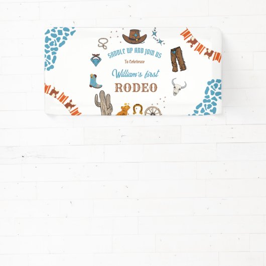 jongen Rounded Eerste Rodeo 1e Feest Verjaardag Spandoek (Insitu)