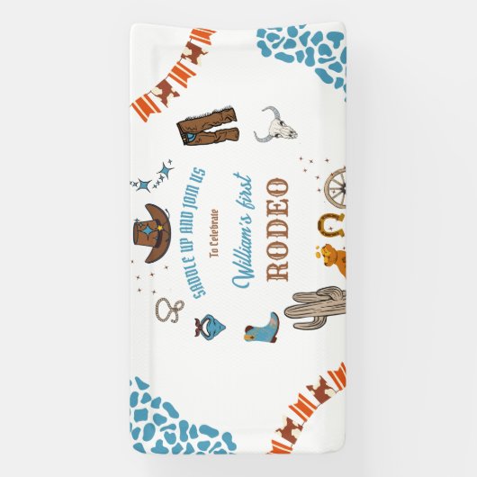 jongen Rounded Eerste Rodeo 1e Feest Verjaardag Spandoek (Verticaal)