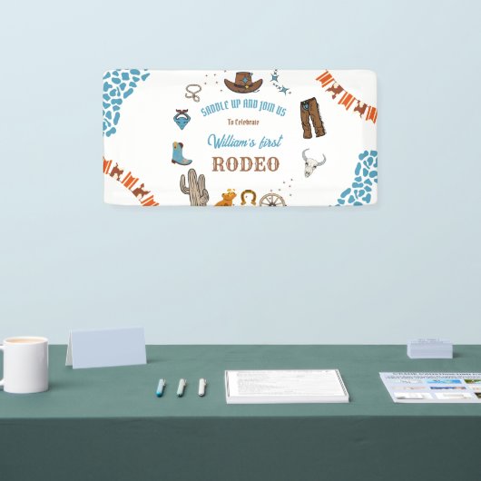 jongen Rounded Eerste Rodeo 1e Feest Verjaardag Spandoek (Beurs)