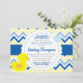 Jongen Rubber Ducky Blue Baby shower Invitation Kaart (Staand voorkant)