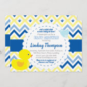 Jongen Rubber Ducky Blue Baby shower Invitation Kaart (Voorkant / Achterkant)