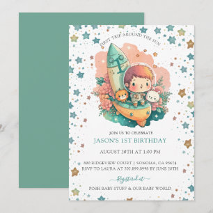 Jongen Ruimteschip Eerste reis rond zon 1e verjaar Kaart