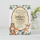 Jongen rustieke bosdieren elke leeftijd verjaardag kaart (Staand voorkant)