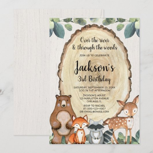 Jongen rustieke bosdieren elke leeftijd verjaardag kaart (Voorkant / Achterkant)