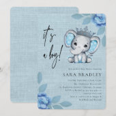 Jongen Rustieke jute olifant bloemen baby shower Kaart (Voorkant / Achterkant)
