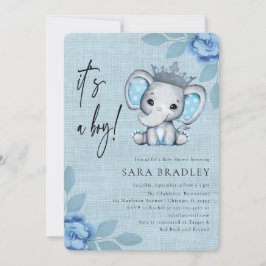 Jongen Rustieke jute olifant bloemen baby shower Kaart