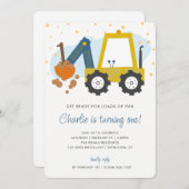 Jongen 's Birthday Party Digger Construction Truck Kaart (Voorkant / Achterkant)