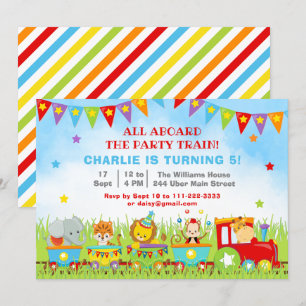 Jongen Safari Animals Birthday Party Train Kaart
