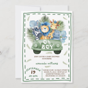 Jongen Safari Auto baby shower Kaart