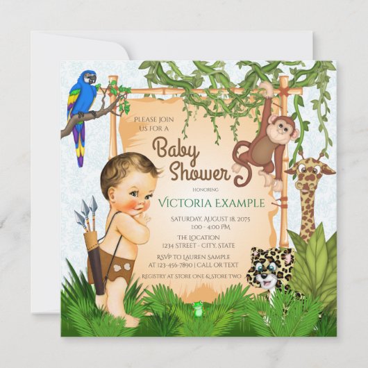 Jongen Safari Baby Shower Uitnodigingen (Voorkant)