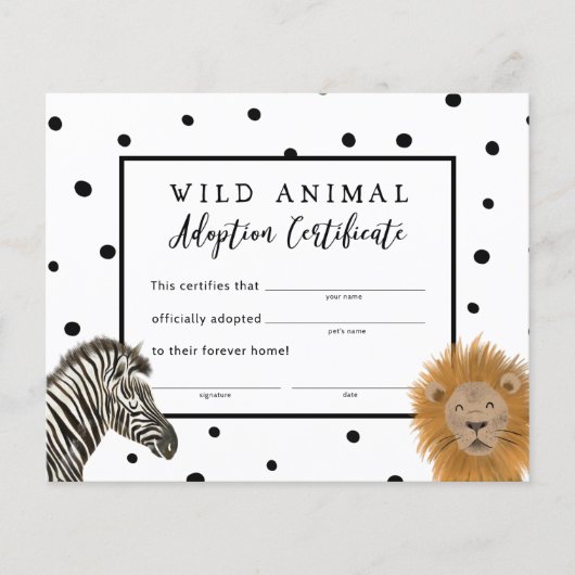 Jongen Safari Birthday Party Adoption Certificate (Voorkant)