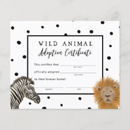 Jongen Safari Birthday Party Adoption Certificate