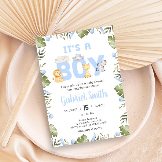 Jongen Safari Dier Baby Shower Kaart