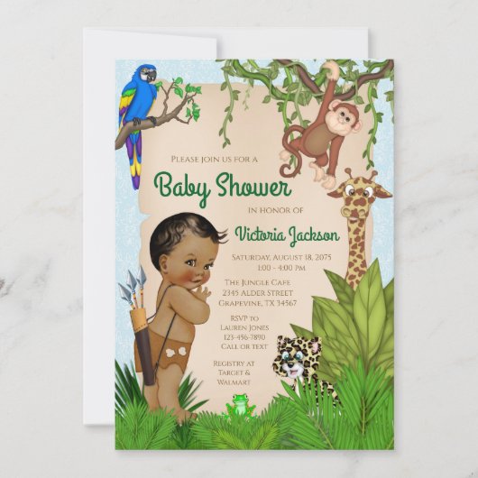 Jongen Safari Dier Baby Shower Uitnodiging (Voorkant)