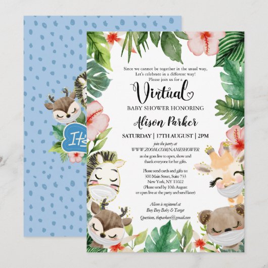 Jongen Safari Dieren Oerwoud Greenery Virtual Show Kaart (Voorkant / Achterkant)