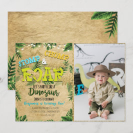Jongen Safari Dinosaur Birthday-uitnodiging met fo Kaart