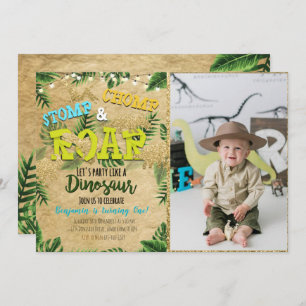 Jongen Safari Dinosaur Birthday-uitnodiging met fo Kaart