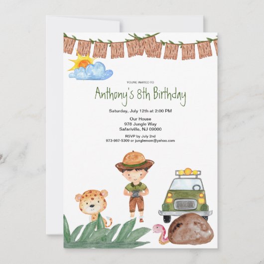 Jongen Safari met joep in Oerwoud op zaterdag Kaart (Voorkant)