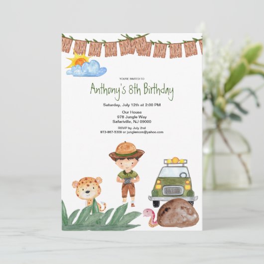 Jongen Safari met joep in Oerwoud op zaterdag Kaart (Staand voorkant)