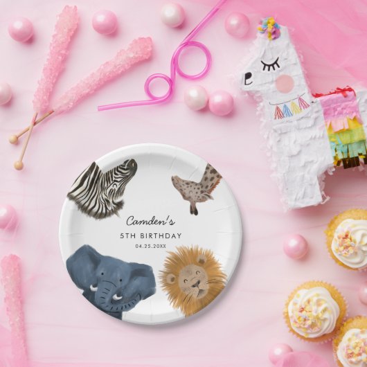 Jongen Safari Zoo Dieren Verjaardagsfeest Papieren Bordje (Feest)