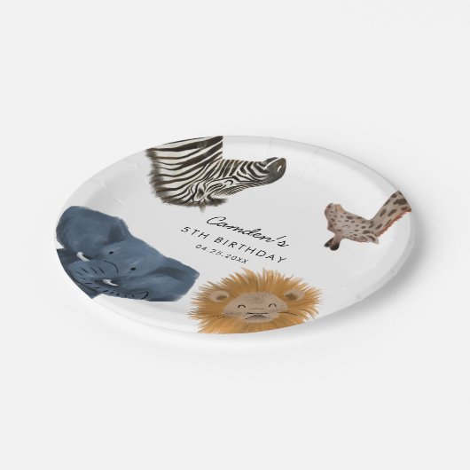 Jongen Safari Zoo Dieren Verjaardagsfeest Papieren Bordje (Gekanteld)