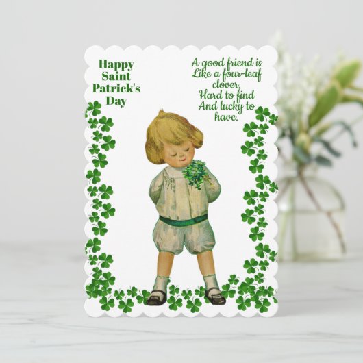  jongen Saint Patricks Day Luck Shamrock Green Feestdagenkaart (Staand voorkant)