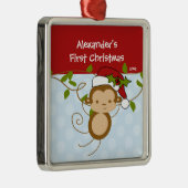 Jongen Santa Monkey Baby's eerste kerstsieraad Metalen Ornament (Rechts)
