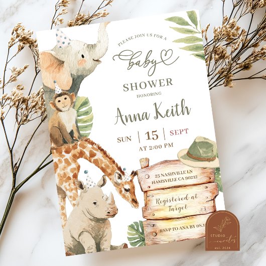 Jongen Savanne Groene Safari Baby Shower Kaart