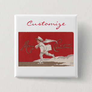 Jongen schaatsen Thunder_Cove Kerstmis Vierkante Button 5,1 Cm