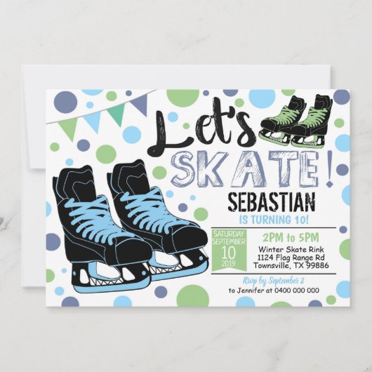 Jongen schaatsen uitnodiging IJsschaatsen Party Bl (Voorkant)