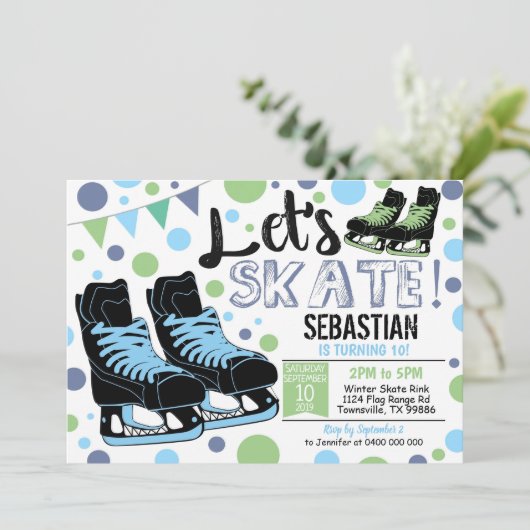 Jongen schaatsen uitnodiging IJsschaatsen Party Bl (Staand voorkant)