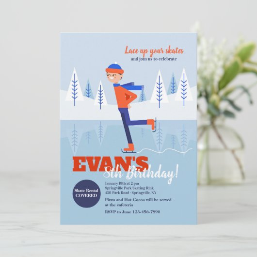 Jongen schaatser uitnodiging (Staand voorkant)
