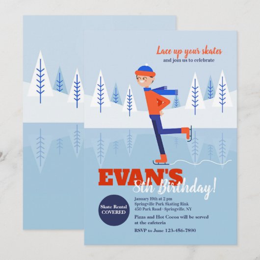 Jongen schaatser uitnodiging (Voorkant / Achterkant)