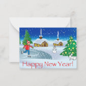 jongen schaatst op oudejaarsavond. Prettig kerstf Notitiekaartje (Voorkant)