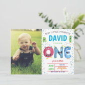 Jongen Schattige Little Monster Eerste Verjaardag Kaart (Staand voorkant)