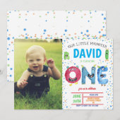 Jongen Schattige Little Monster Eerste Verjaardag Kaart (Voorkant / Achterkant)