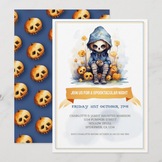 Jongen schedel Grim Reaper Halloween Kaart (Voorkant / Achterkant)