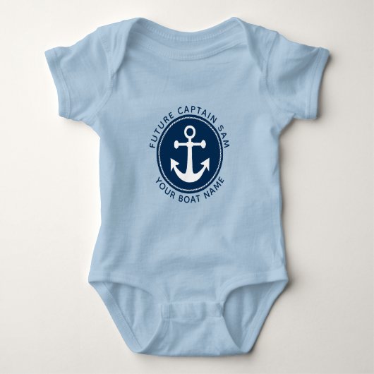 Jongen Scheepsanker Touw Navy Kapitein Boot Naam Romper (Voorkant)