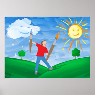 Jongen schilderende hemels poster