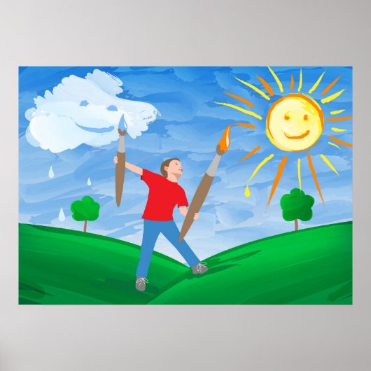 Jongen schilderende hemels poster (Voorkant)