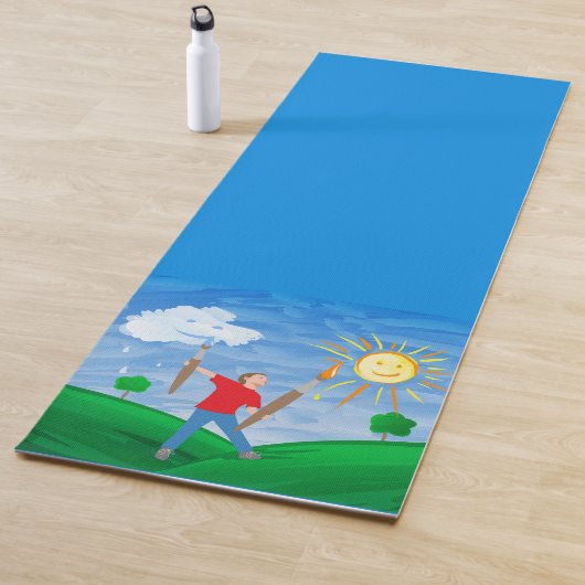 Jongen schilderende hemels yogamat (In situ)