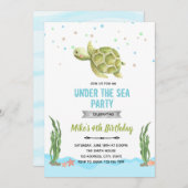 Jongen schildpad onder de zee uitnodiging (Voorkant / Achterkant)