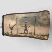 Jongen schoppen een football in het water Putter Golfheadcover (Voorkant)