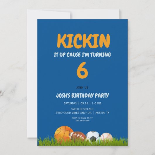 Jongen schopt het op Kleurrijk Blauw Verjaardagsfe Kaart (Voorkant)