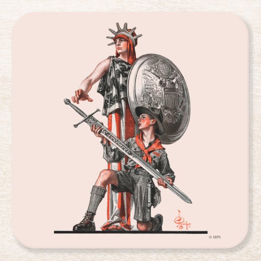 Jongen Scout en Liberty Kartonnen Onderzetters (Voorkant)