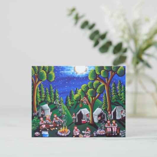 Jongen Scouts Camp out Folk Art Briefkaarten (Staand voorkant)