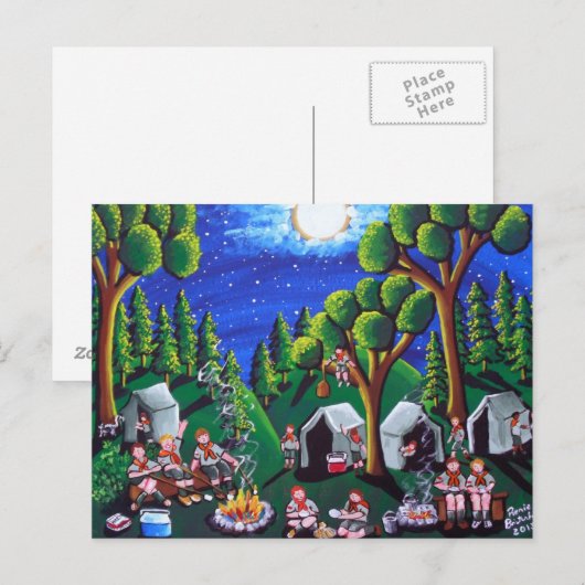 Jongen Scouts Camp out Folk Art Briefkaarten (Voorkant / Achterkant)