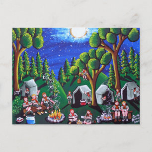 Jongen Scouts Camp out Folk Art Briefkaarten