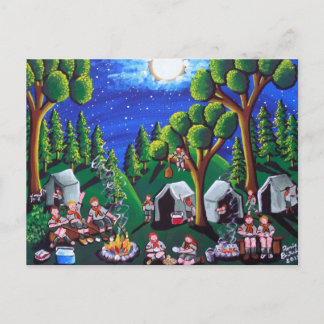 Jongen Scouts Camp out Folk Art Briefkaarten