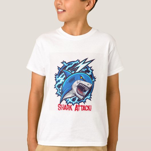 Jongen: Shark Attack Cotton T-Shirt | Kinderen kle (Voorkant)